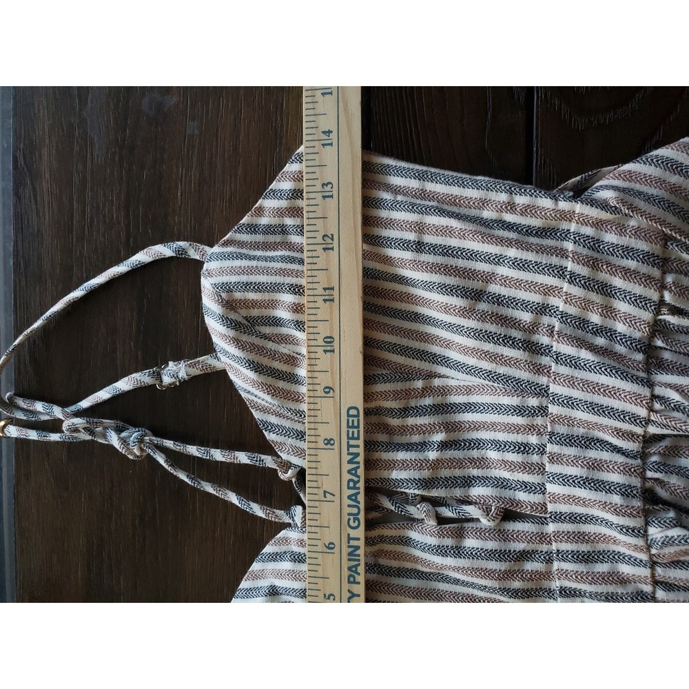 Indikah Striped Lace Up Midi Dress Neutral Tan Blue Herringbone XS - Picture 8 of 10